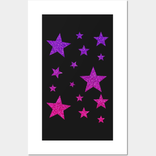 Purple Pink Ombre Faux Glitter Stars Posters and Art